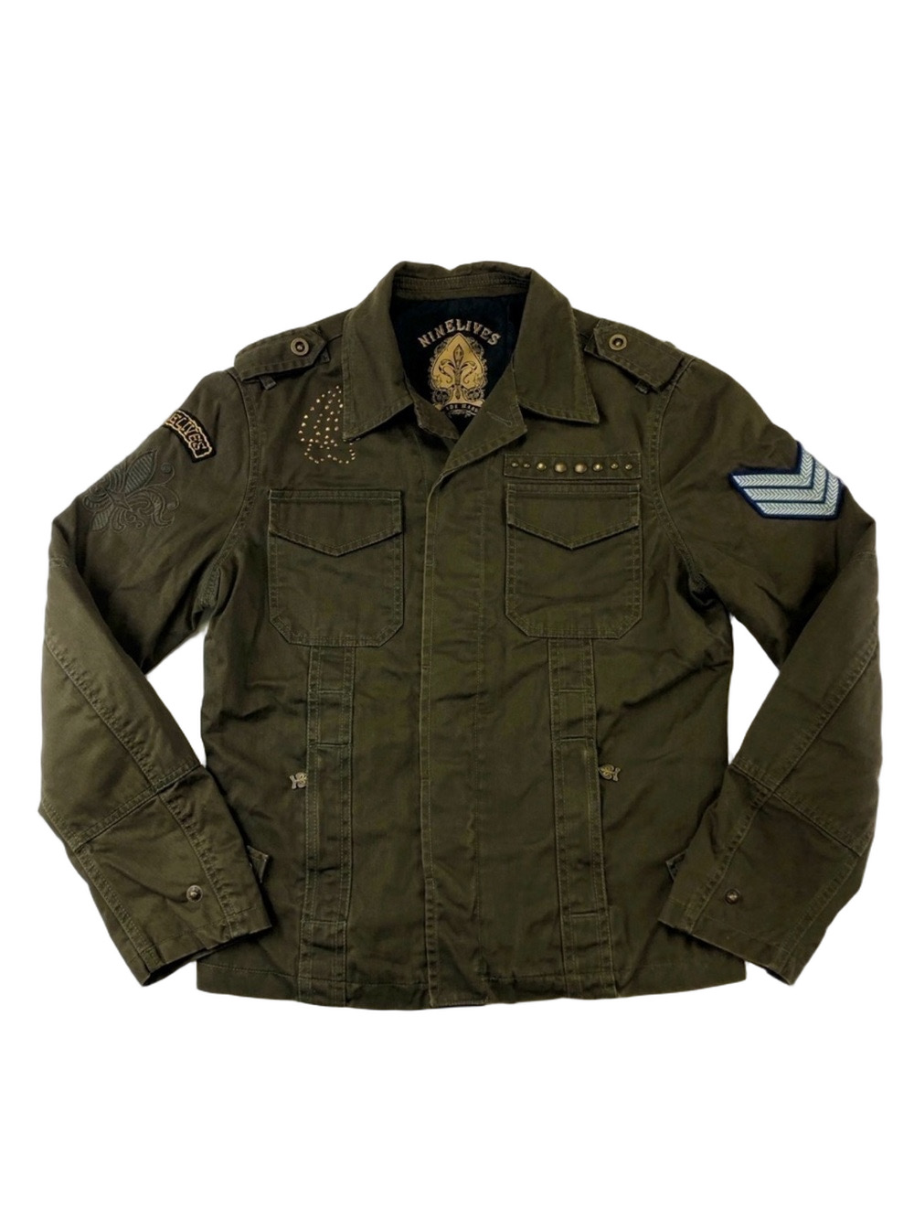 Nine Lives khaki cotton utility grunge mens jacket Medium slim Military RARE